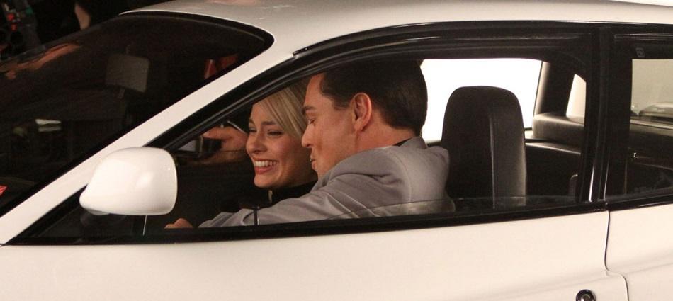 Leonardo DiCaprio and Margot Robbie at "The Wolf of Wall Street" set in NYC
